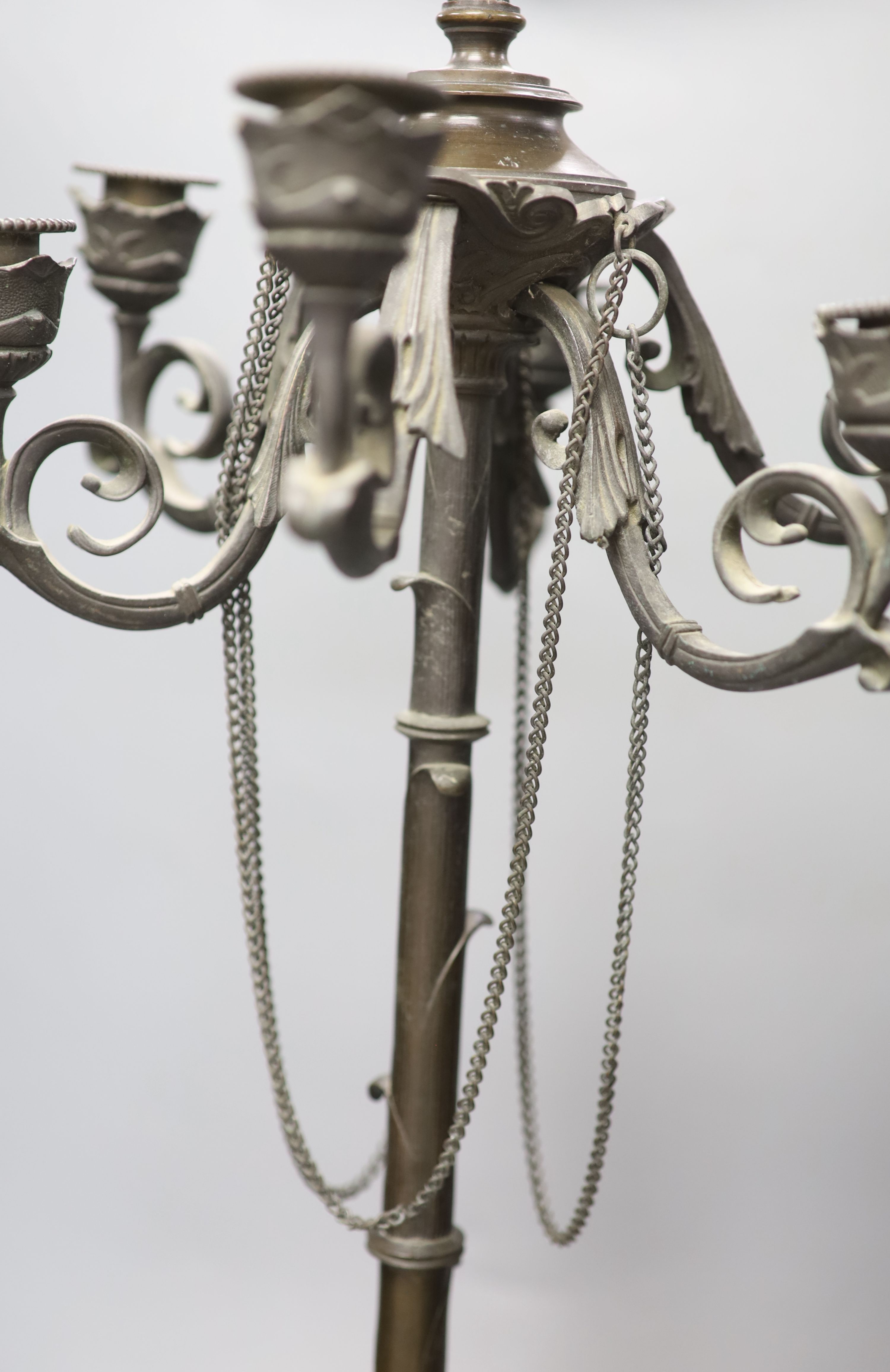 A 19th century bronze six branch candelabra, height 68.5cm